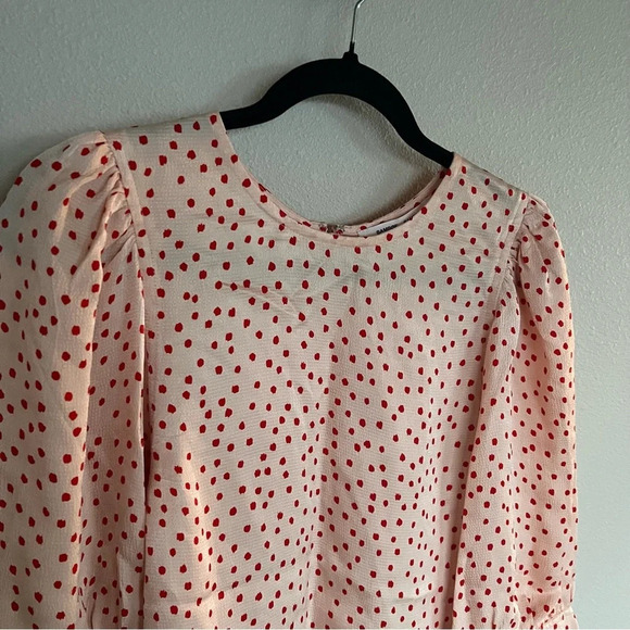 Samsoe & Samsoe Celestina Pearl Drops Blouse Satin Pink Red Print Medium - Picture 3 of 12
